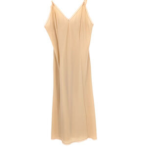 VTG‎ Vanity Fair Nylon Lace Trim 90s Fairy Grunge Babydoll Midi Slip Dress Beige